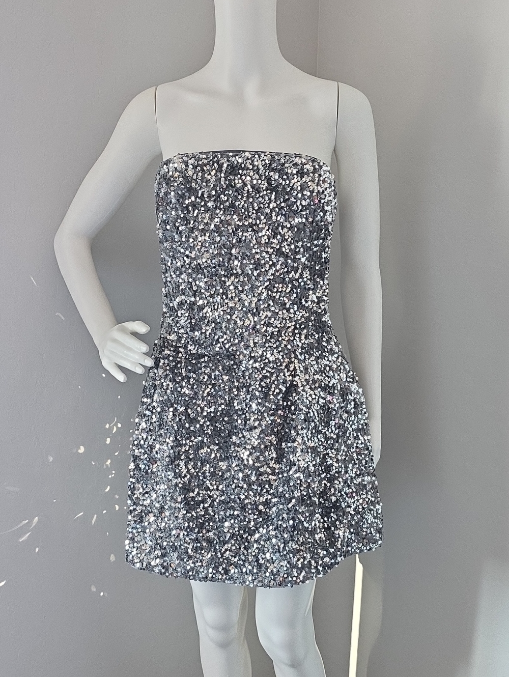 Bardot Silver Sequin Strapless Mini Dress